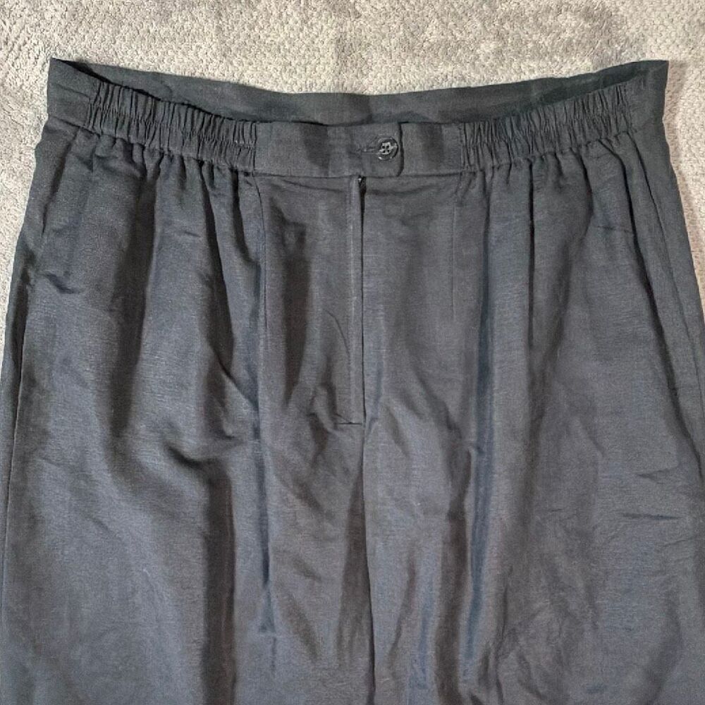 Jessica London Sz 14 Black Linen Rayon Midi Skirt Elastic Waist Slit Lined Goth - Picture 11 of 11